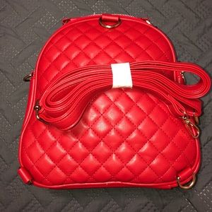 Mini faux leather red backpack